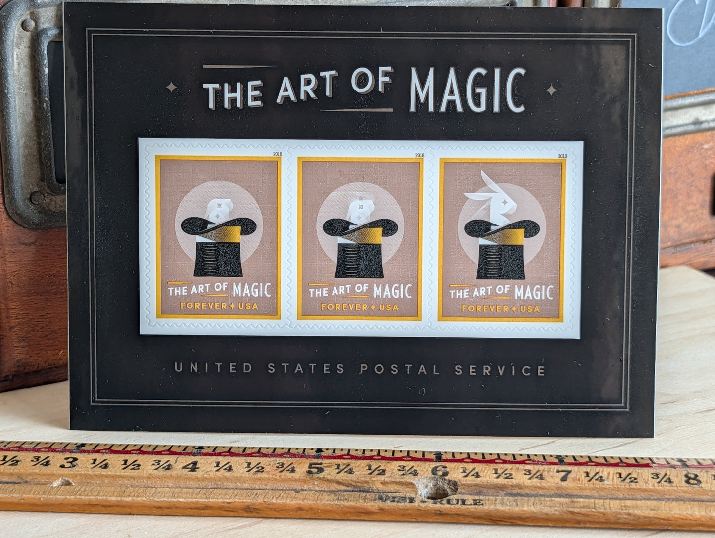 The Art of Magic Ventricular Rabbit in Hat Postage Stamp Sheet of 3, USPS Forever Stamps, 2018 Self-Adhesive
