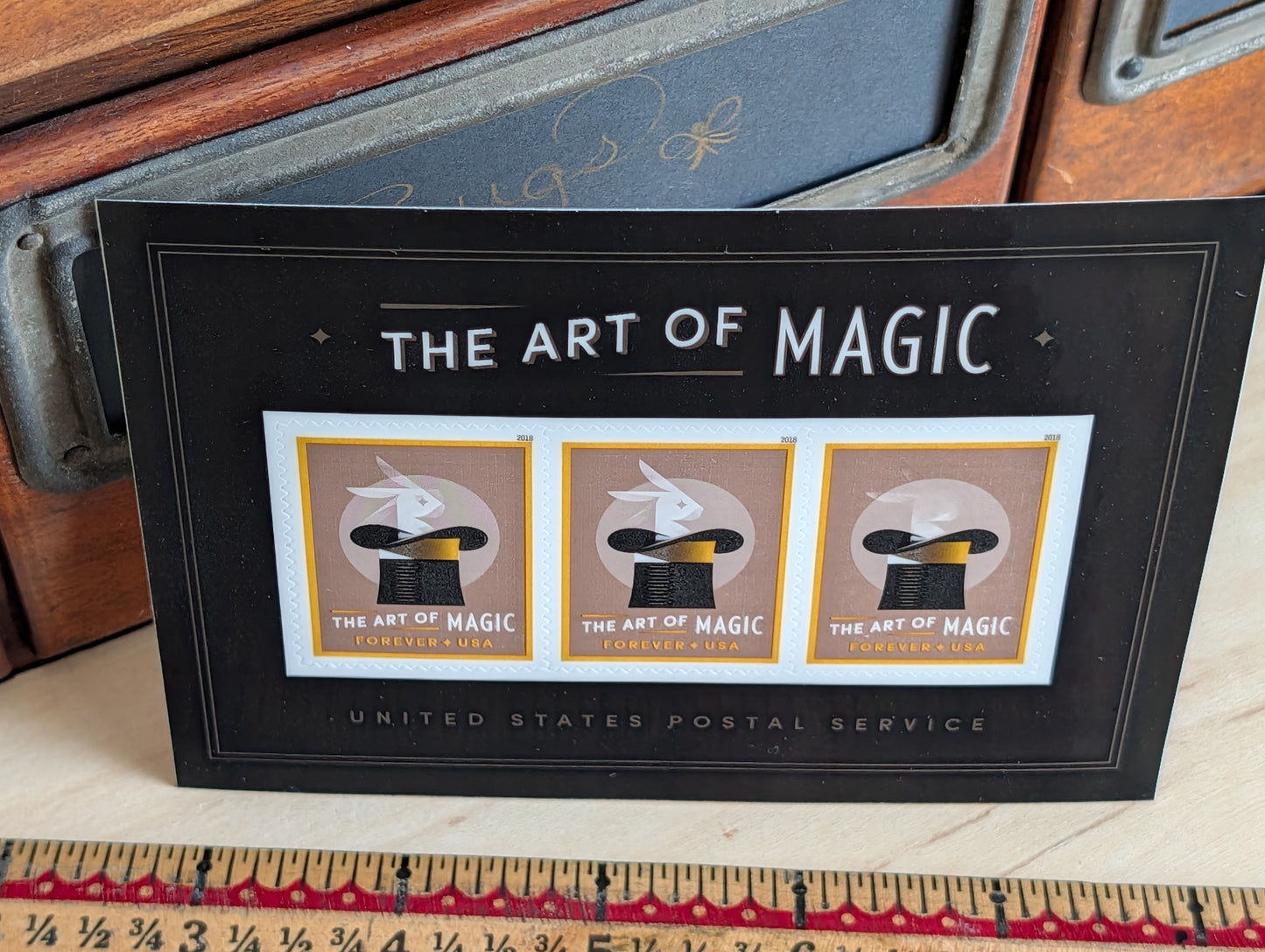 The Art of Magic Ventricular Rabbit in Hat Postage Stamp Sheet of 3, USPS Forever Stamps, 2018 Self-Adhesive