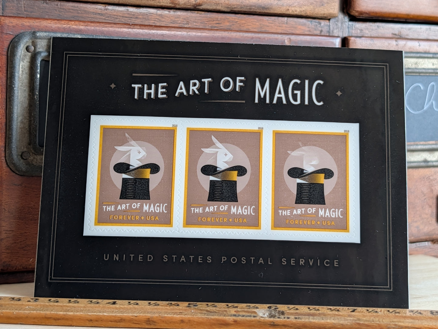 The Art of Magic Ventricular Rabbit in Hat Postage Stamp Sheet of 3, USPS Forever Stamps, 2018 Self-Adhesive
