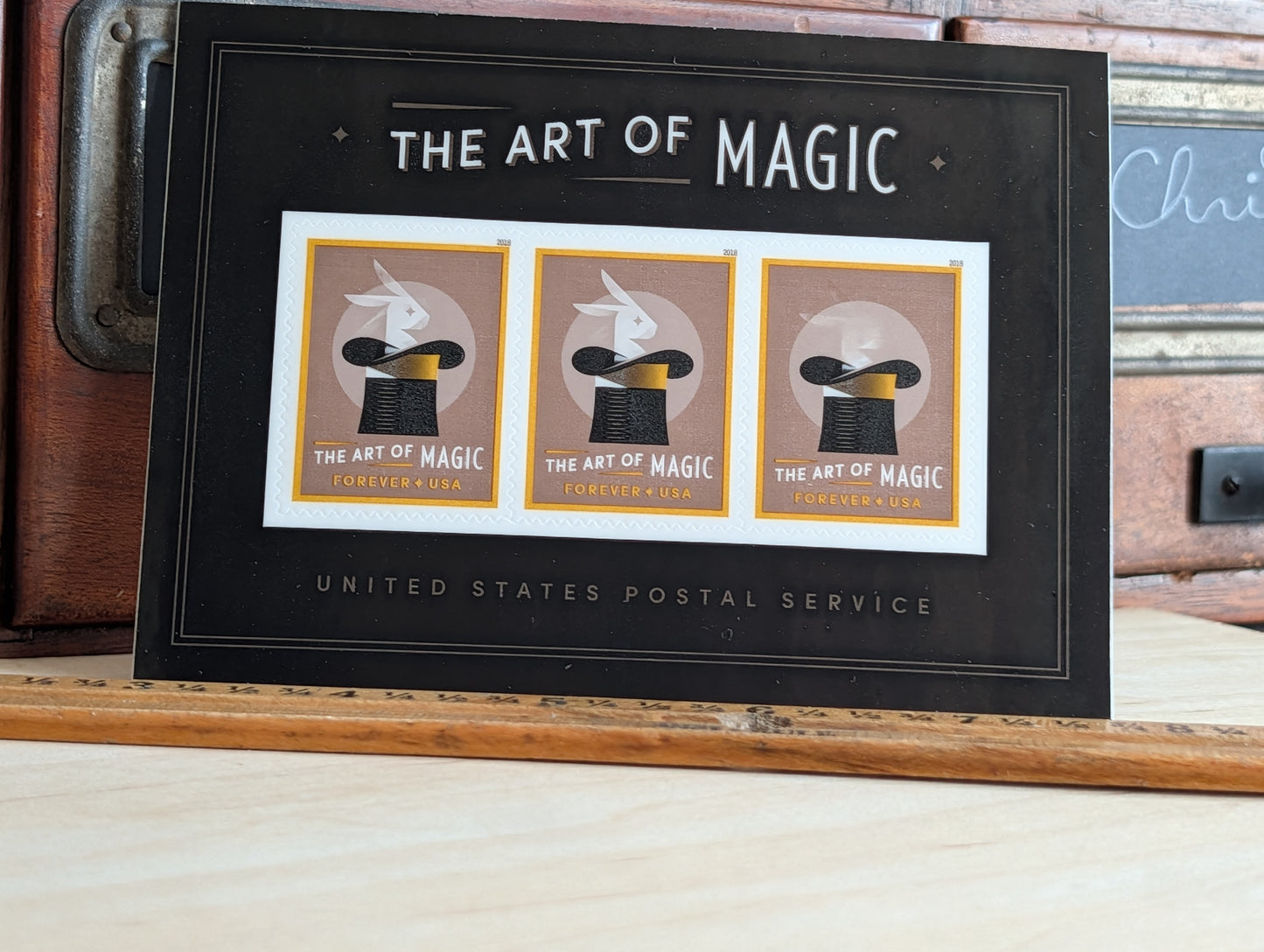 The Art of Magic Ventricular Rabbit in Hat Postage Stamp Sheet of 3, USPS Forever Stamps, 2018 Self-Adhesive