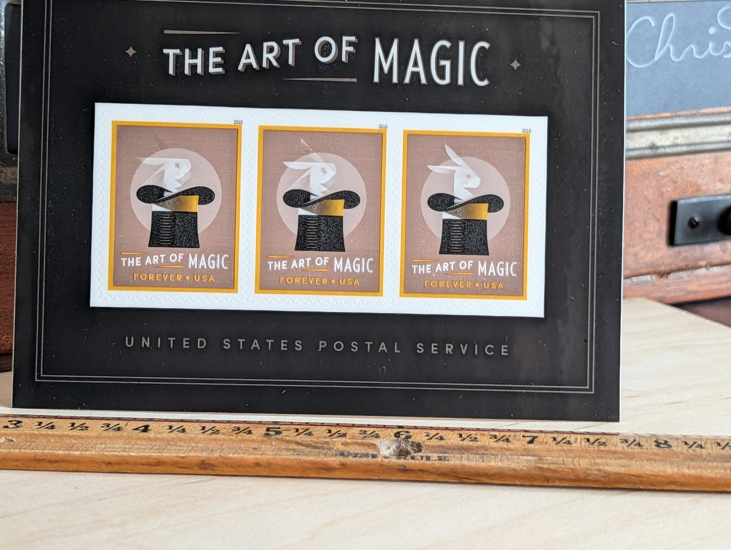 The Art of Magic Ventricular Rabbit in Hat Postage Stamp Sheet of 3, USPS Forever Stamps, 2018 Self-Adhesive