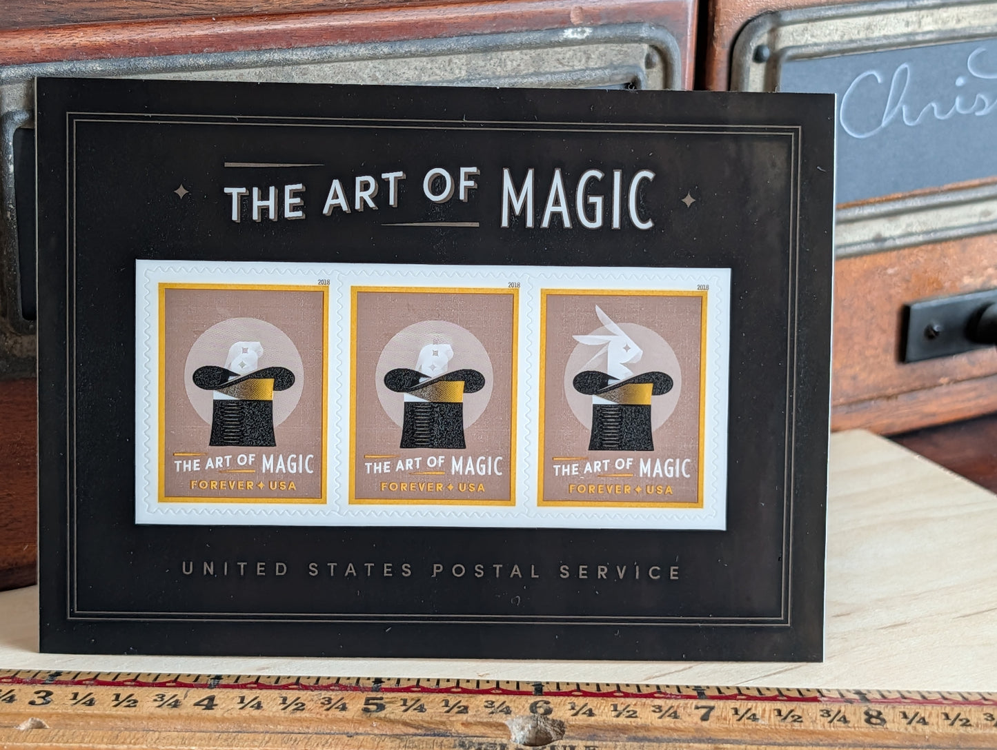 The Art of Magic Ventricular Rabbit in Hat Postage Stamp Sheet of 3, USPS Forever Stamps, 2018 Self-Adhesive