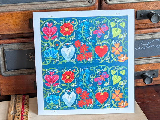 Garden of Love Unused Postage Stamps, USPS Forever Stamps, 2010 Self-Adhesive