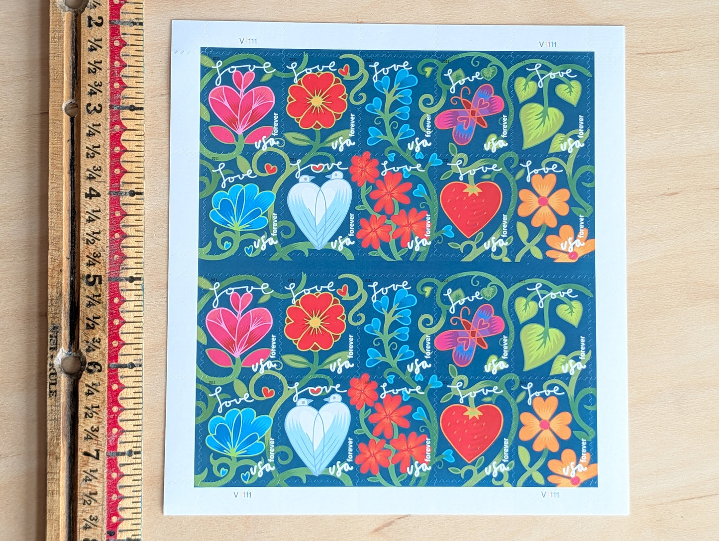 Garden of Love Unused Postage Stamps, USPS Forever Stamps, 2010 Self-Adhesive