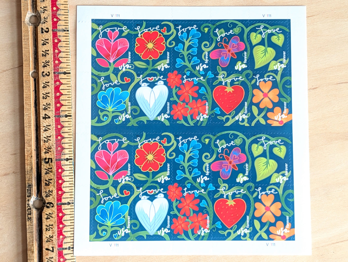 Garden of Love Unused Postage Stamps, USPS Forever Stamps, 2010 Self-Adhesive
