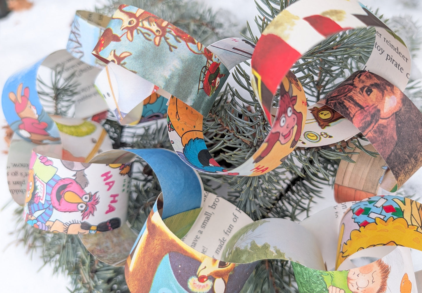 Christmas Golden Book Paper Chain Kit, 31 Chains and Number Stickers to Count Down or Decorate, Made with Book Pages, 1 or 1.5 Inches Wide