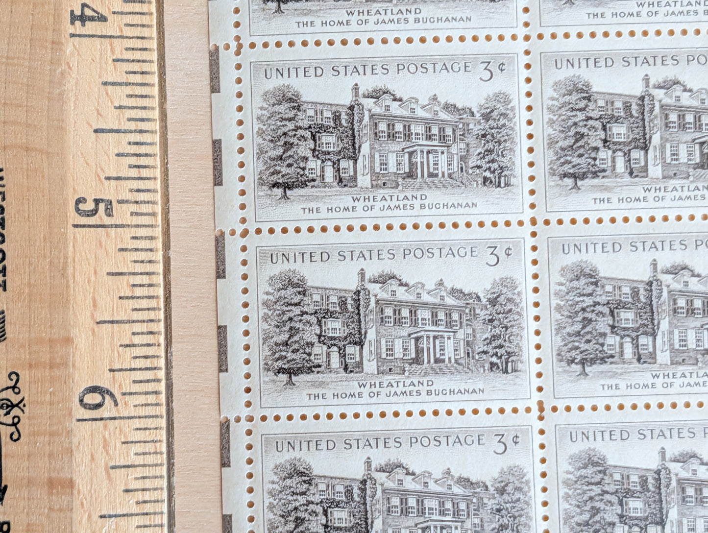 Sheet of 50 Wheatland The Home of James Buchanan Stamps, 3 Cent 1956 Unused US Postage Stamps