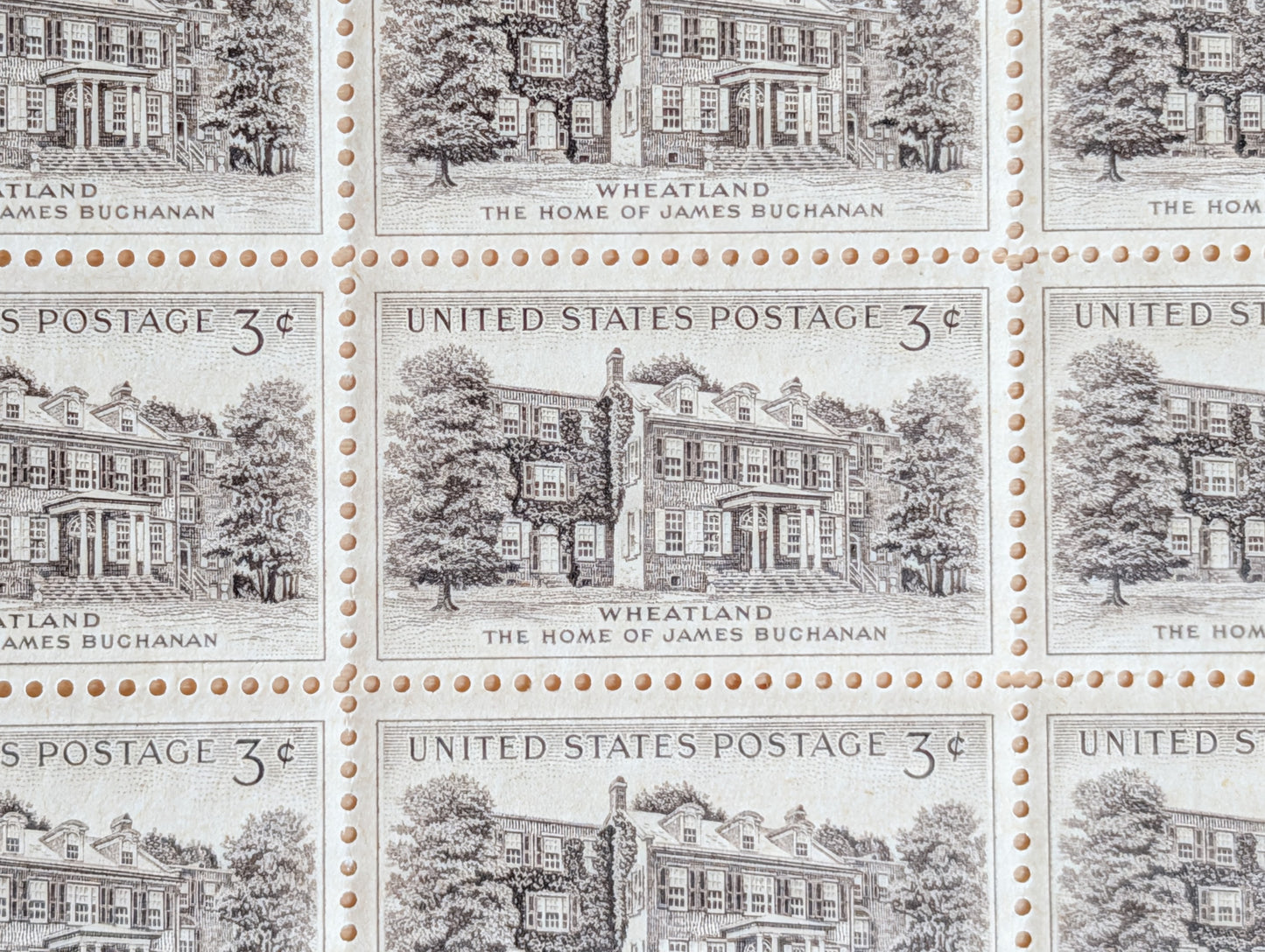 Sheet of 50 Wheatland The Home of James Buchanan Stamps, 3 Cent 1956 Unused US Postage Stamps