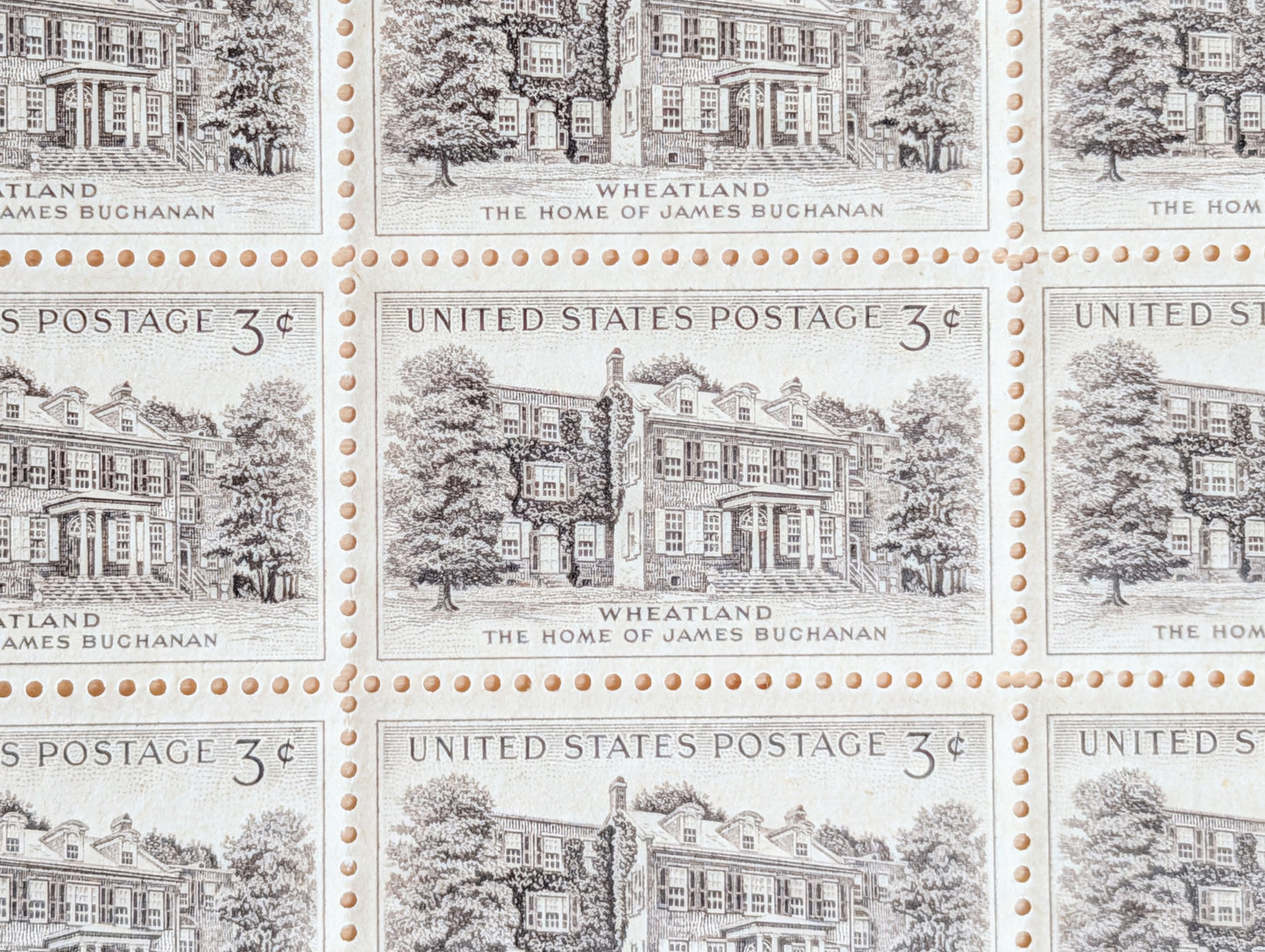 Sheet of 50 Wheatland The Home of James Buchanan Stamps, 3 Cent 1956 Unused US Postage Stamps
