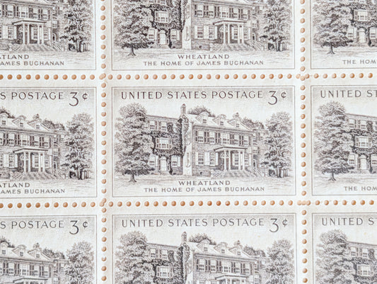 Sheet of 50 Wheatland The Home of James Buchanan Stamps, 3 Cent 1956 Unused US Postage Stamps