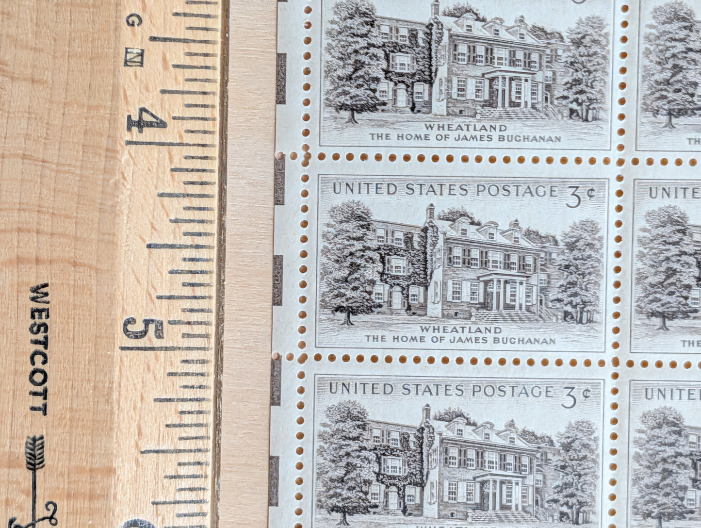 Sheet of 50 Wheatland The Home of James Buchanan Stamps, 3 Cent 1956 Unused US Postage Stamps