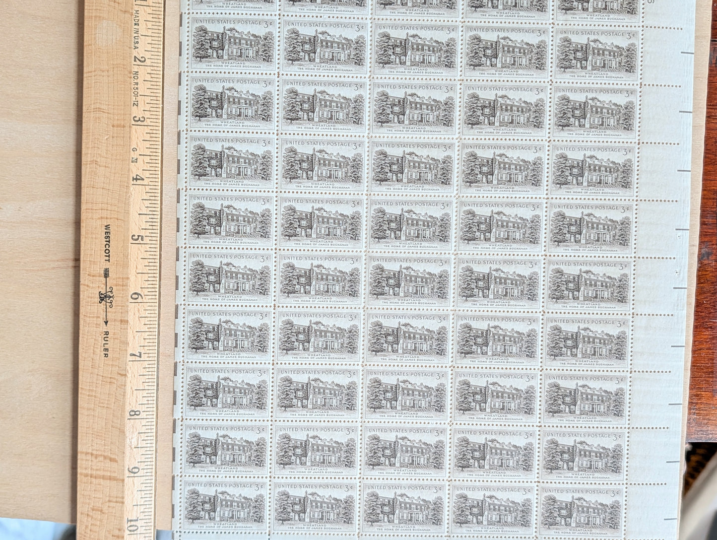 Sheet of 50 Wheatland The Home of James Buchanan Stamps, 3 Cent 1956 Unused US Postage Stamps