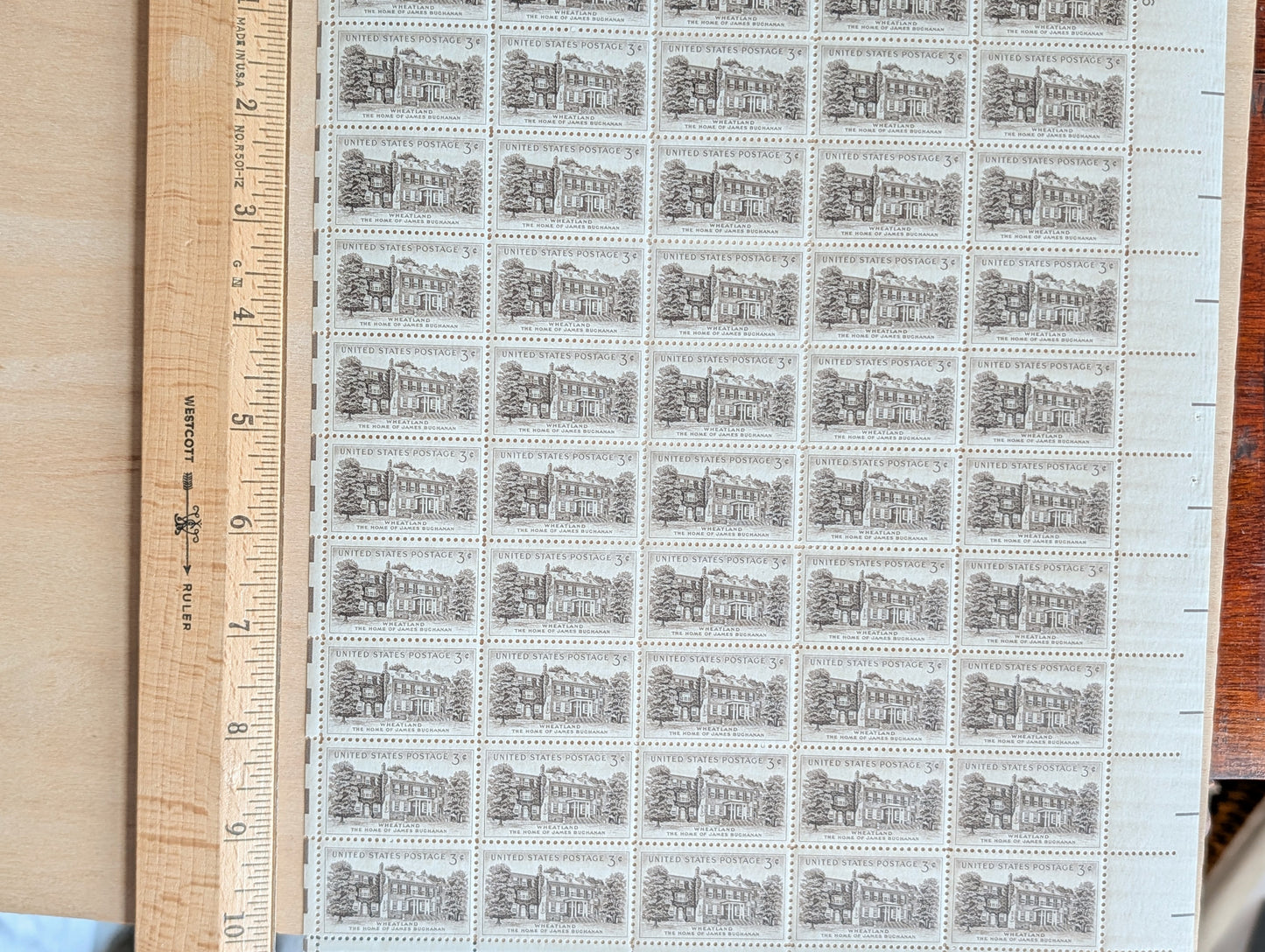 Sheet of 50 Wheatland The Home of James Buchanan Stamps, 3 Cent 1956 Unused US Postage Stamps