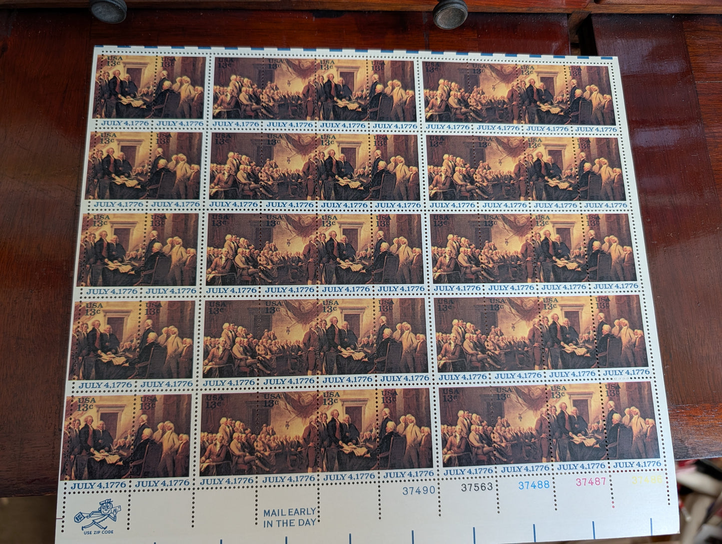 Signing of the Declaration of Independence, Vintage Unused USPS 13 Cent Stamps, 1976 Gummed