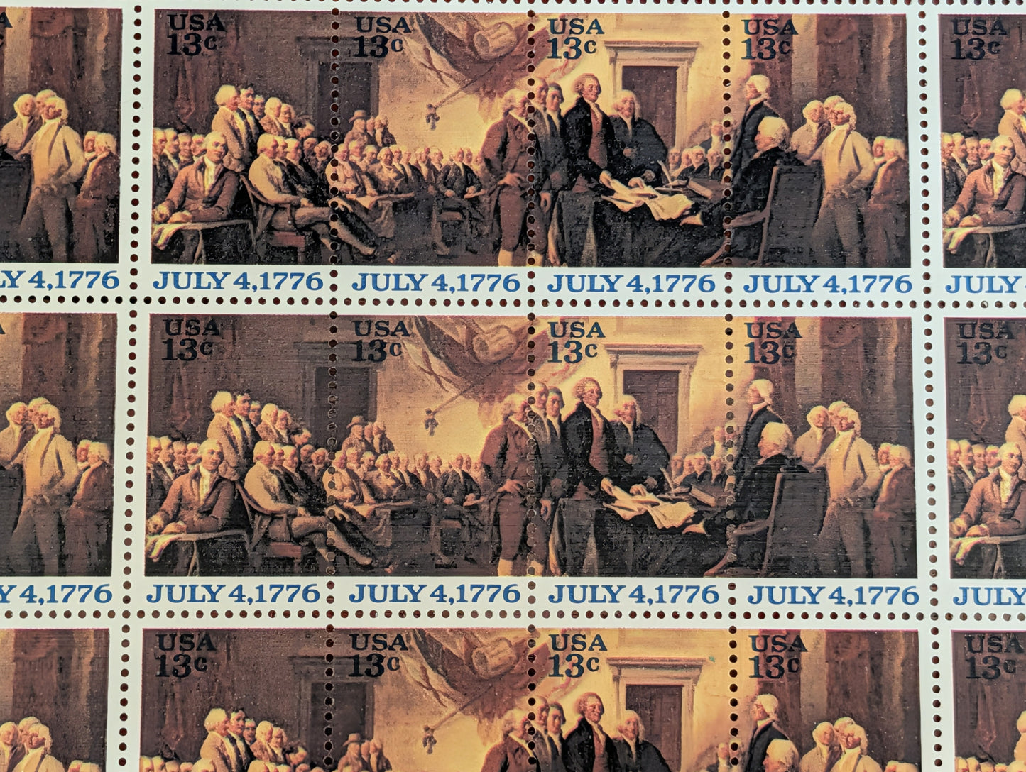 Signing of the Declaration of Independence, Vintage Unused USPS 13 Cent Stamps, 1976 Gummed