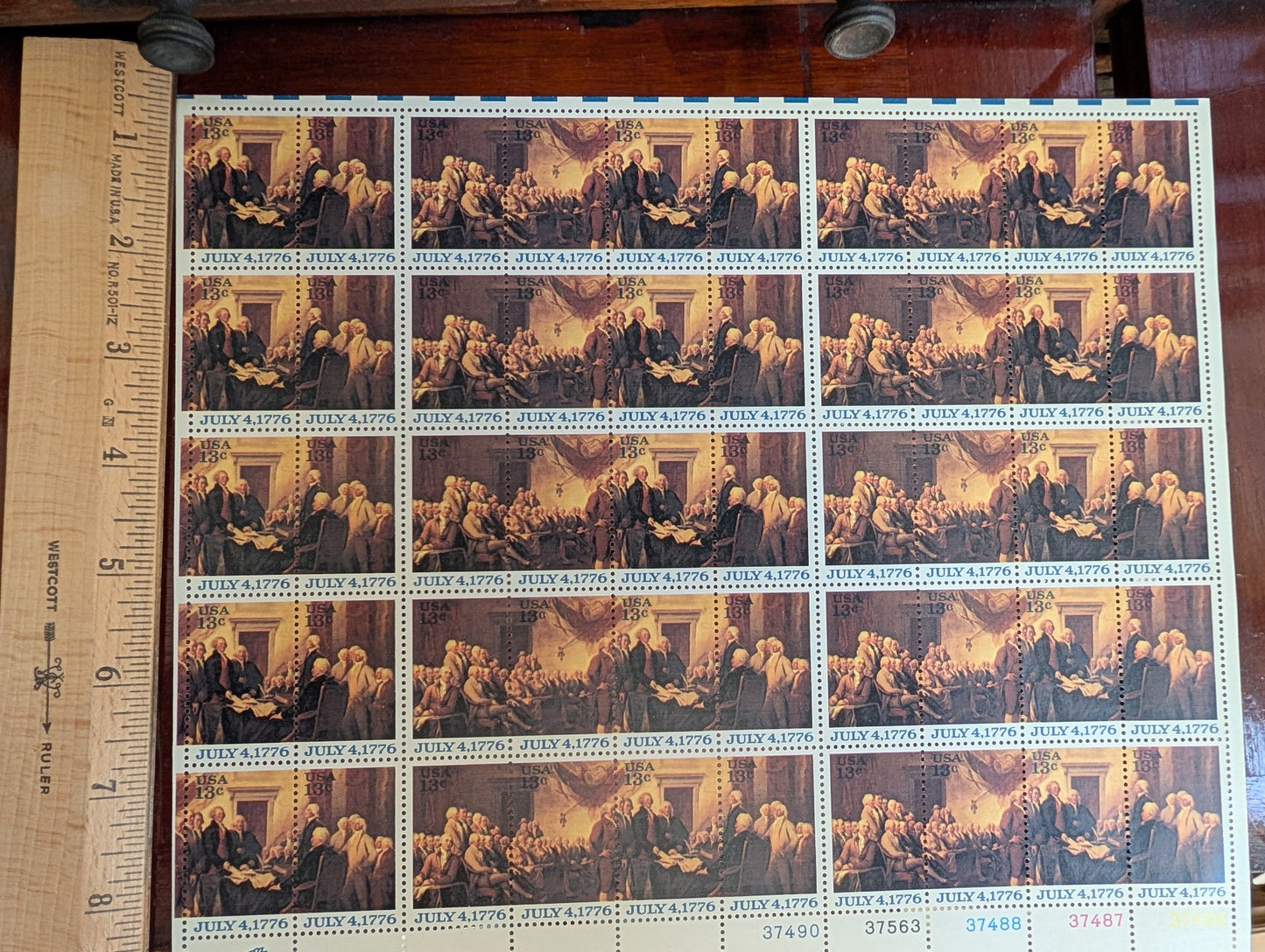 Signing of the Declaration of Independence, Vintage Unused USPS 13 Cent Stamps, 1976 Gummed