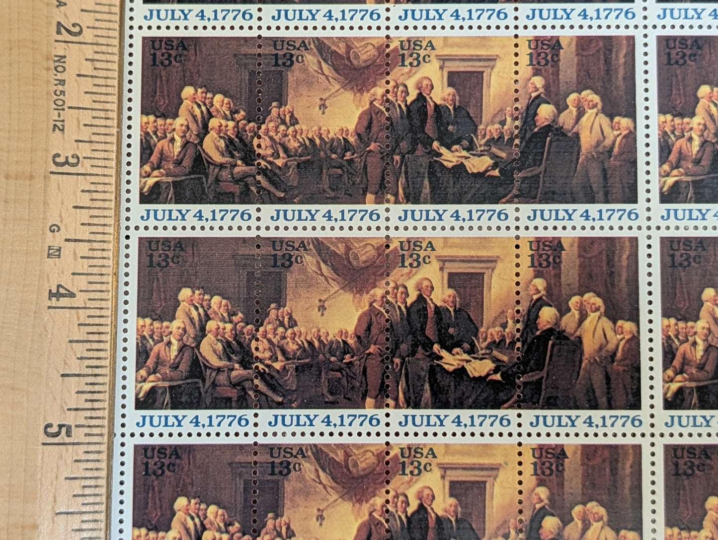 Signing of the Declaration of Independence, Vintage Unused USPS 13 Cent Stamps, 1976 Gummed