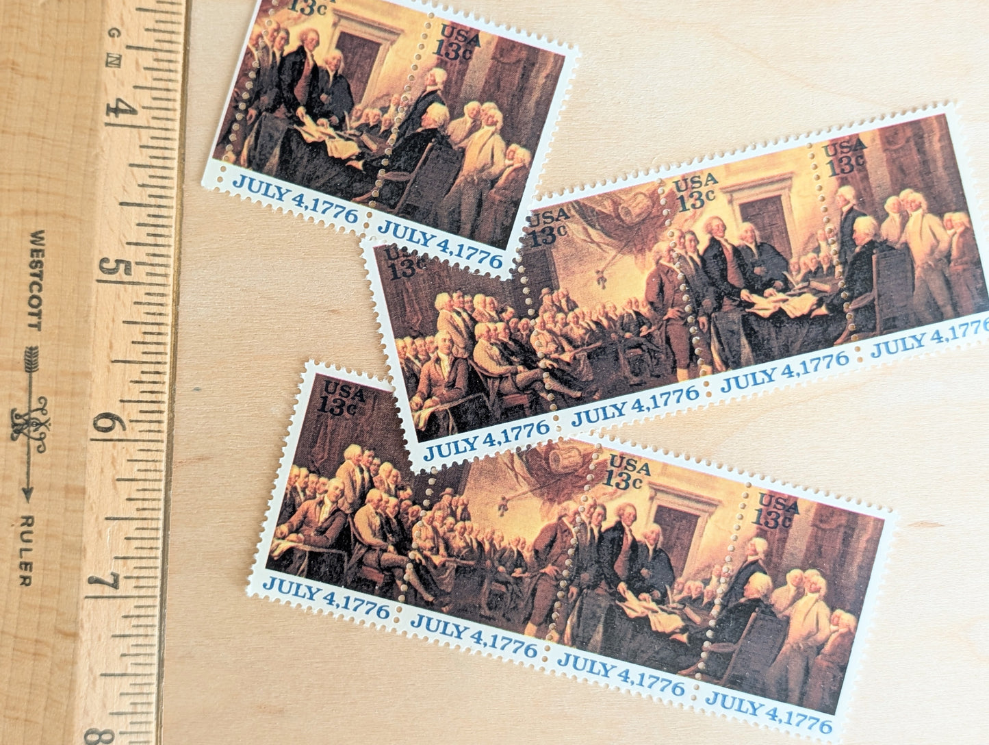 Signing of the Declaration of Independence, Vintage Unused USPS 13 Cent Stamps, 1976 Gummed