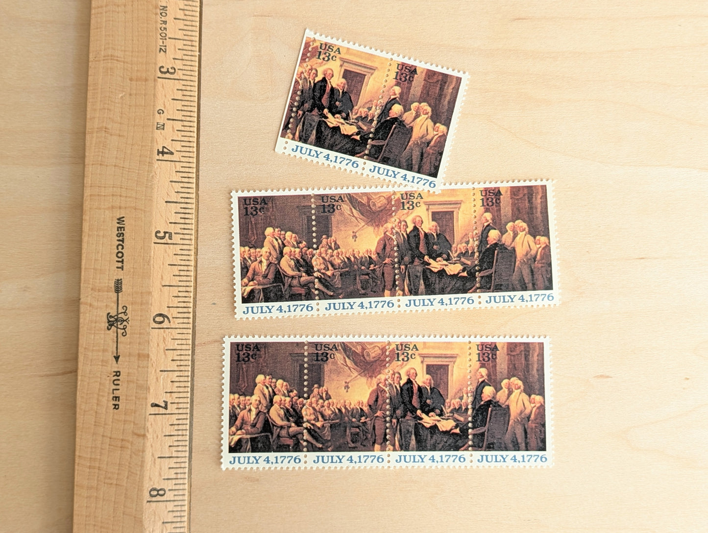Signing of the Declaration of Independence, Vintage Unused USPS 13 Cent Stamps, 1976 Gummed