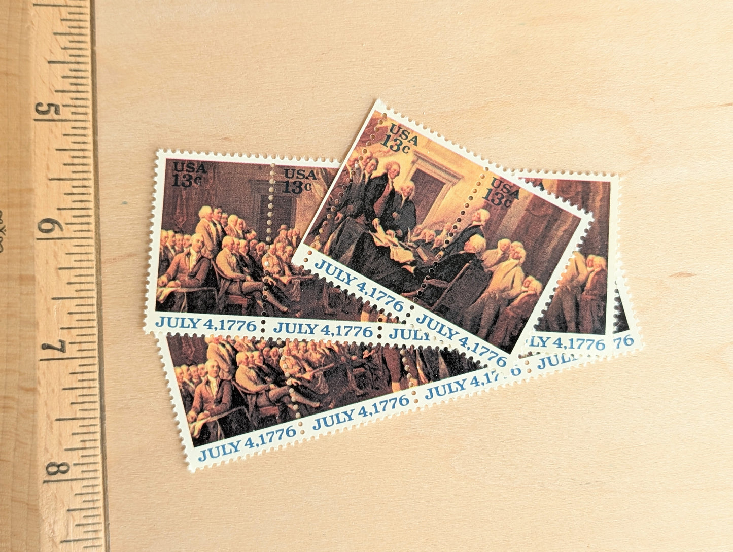 Signing of the Declaration of Independence, Vintage Unused USPS 13 Cent Stamps, 1976 Gummed