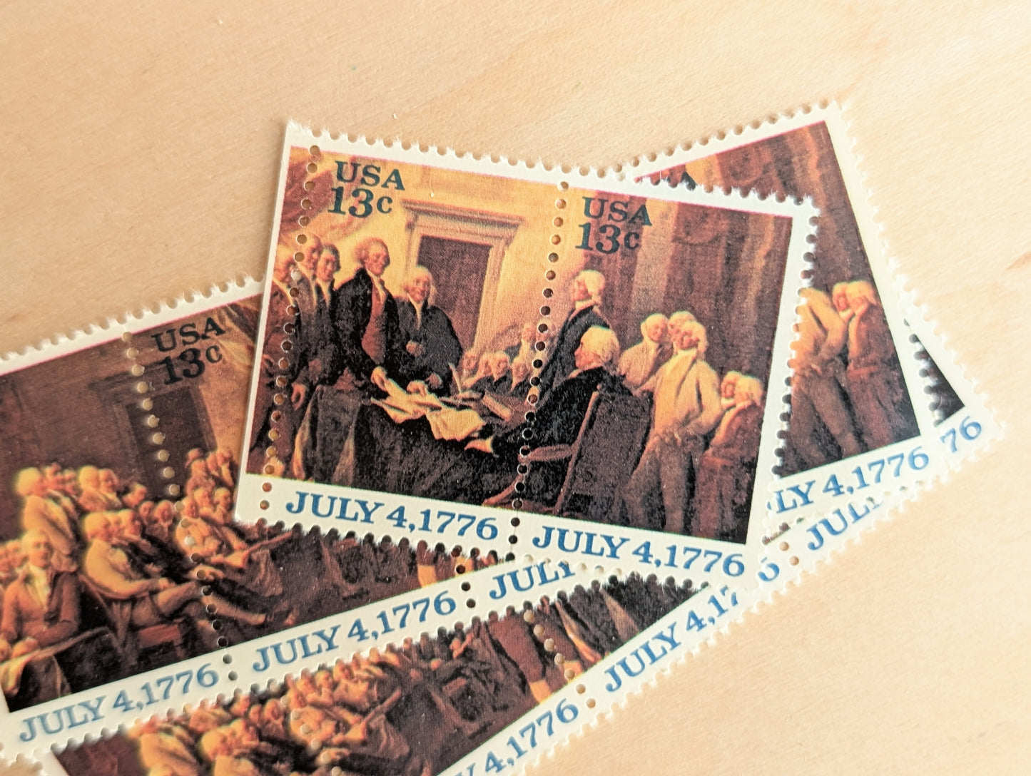 Signing of the Declaration of Independence, Vintage Unused USPS 13 Cent Stamps, 1976 Gummed