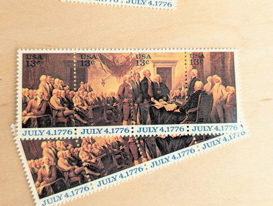 Signing of the Declaration of Independence, Vintage Unused USPS 13 Cent Stamps, 1976 Gummed