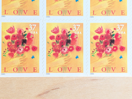 Love Bouquet Stamps, Sheet of 20, Vintage Unused USPS 37 Cent Postage Stamps, Love Stamps 2004, Self-Adhesive