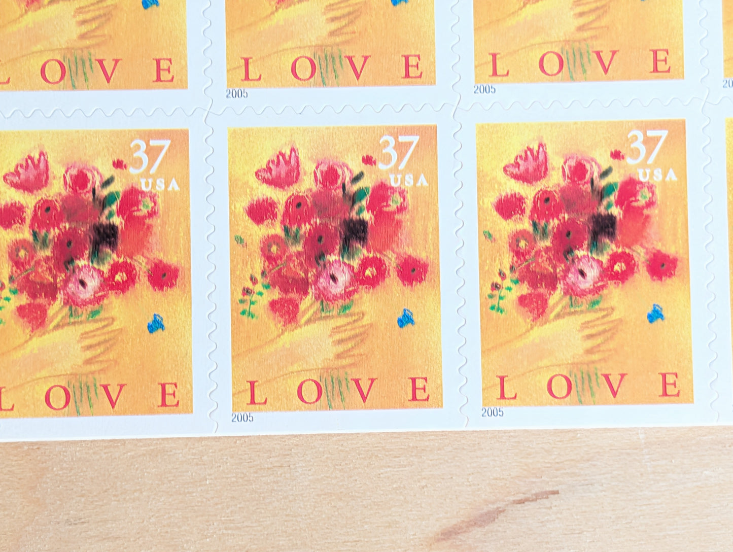 Love Bouquet Stamps, Sheet of 20, Vintage Unused USPS 37 Cent Postage Stamps, Love Stamps 2004, Self-Adhesive