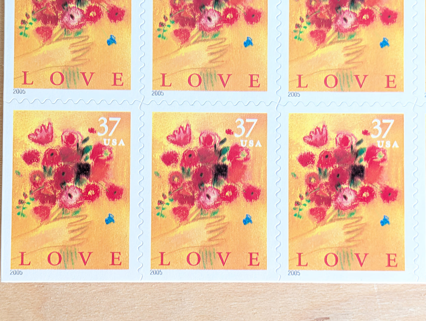 Love Bouquet Stamps, Sheet of 20, Vintage Unused USPS 37 Cent Postage Stamps, Love Stamps 2004, Self-Adhesive