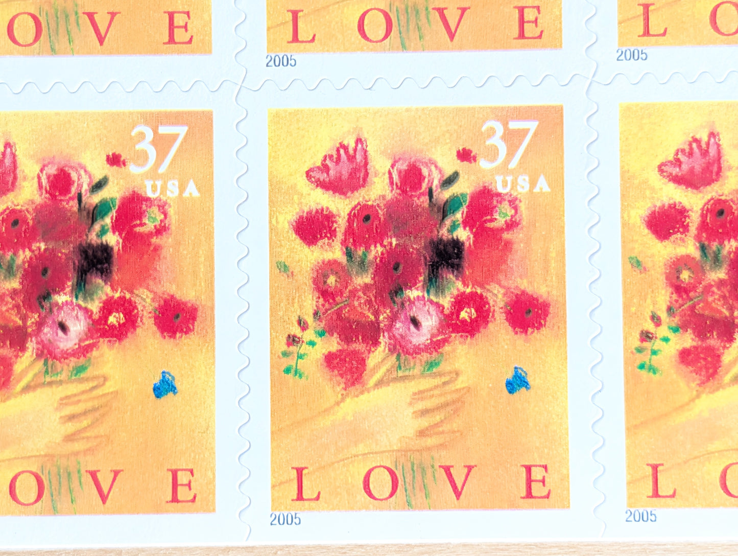 Love Bouquet Stamps, Sheet of 20, Vintage Unused USPS 37 Cent Postage Stamps, Love Stamps 2004, Self-Adhesive