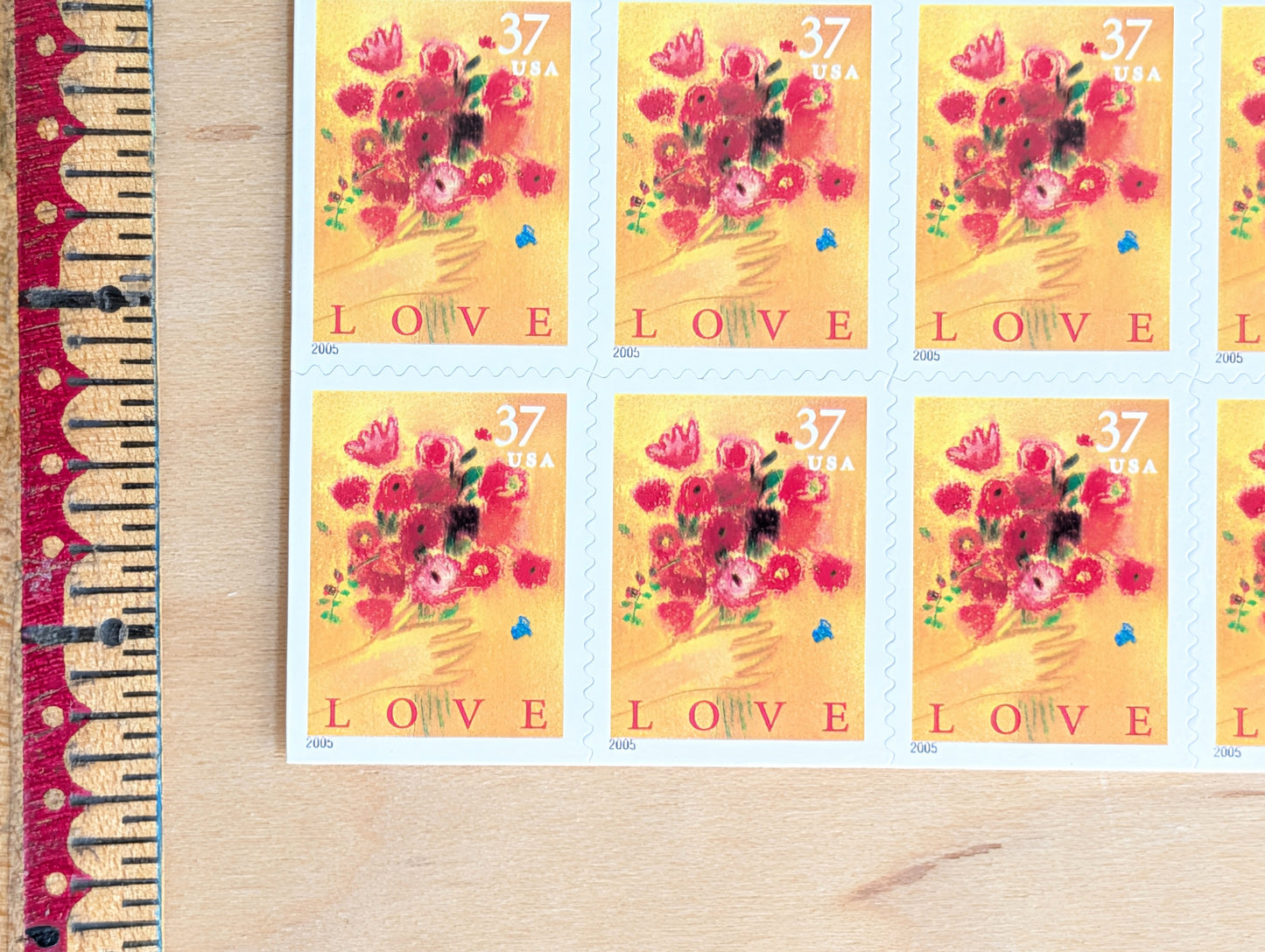 Love Bouquet Stamps, Sheet of 20, Vintage Unused USPS 37 Cent Postage Stamps, Love Stamps 2004, Self-Adhesive