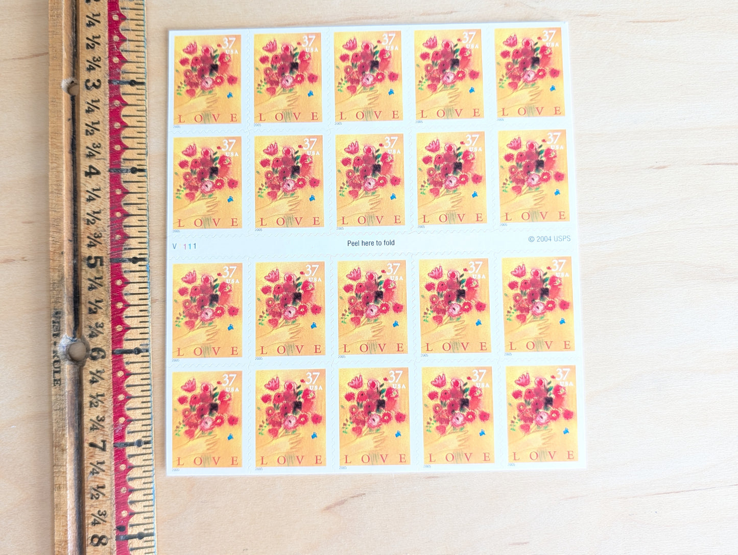 Love Bouquet Stamps, Sheet of 20, Vintage Unused USPS 37 Cent Postage Stamps, Love Stamps 2004, Self-Adhesive