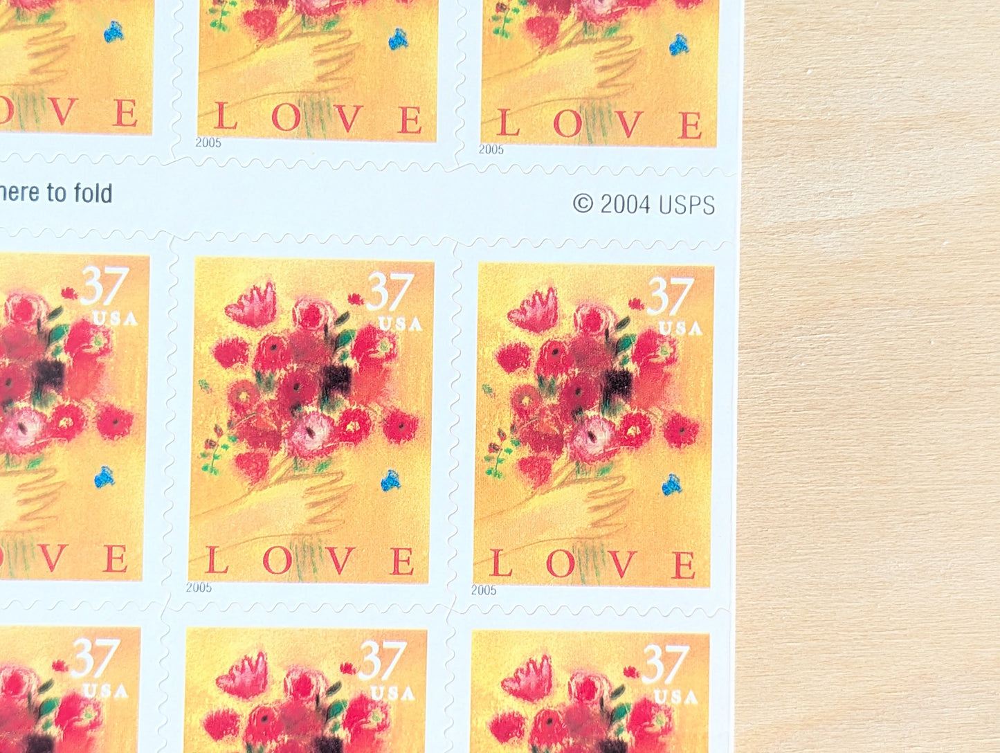 Love Bouquet Stamps, Sheet of 20, Vintage Unused USPS 37 Cent Postage Stamps, Love Stamps 2004, Self-Adhesive