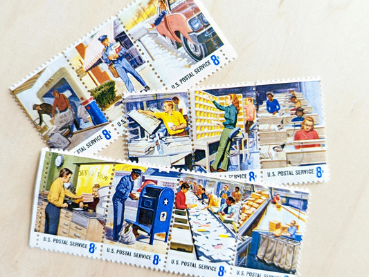 U.S. Postal Service, Vintage Unused USPS 8 Cent Postage Stamps, U.S. Postal Service Stamps, 1972, Gummed