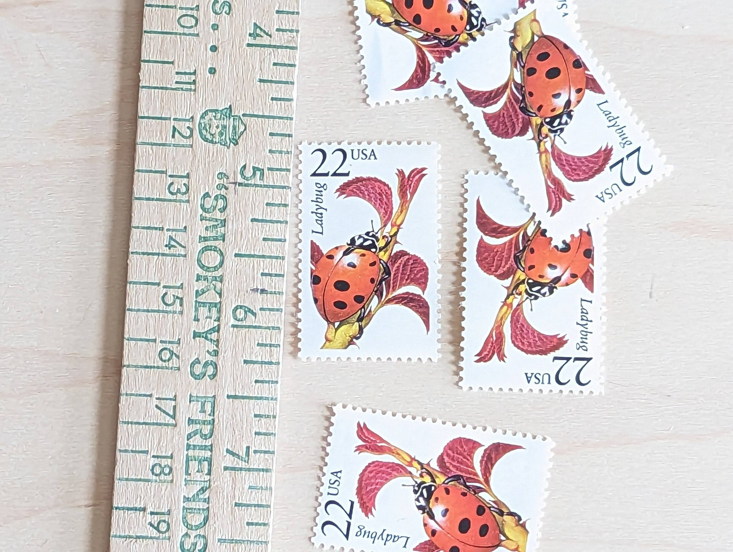 5 Lady Bug Stamps, 22 Cent, 1987, Unused Postage Stamps