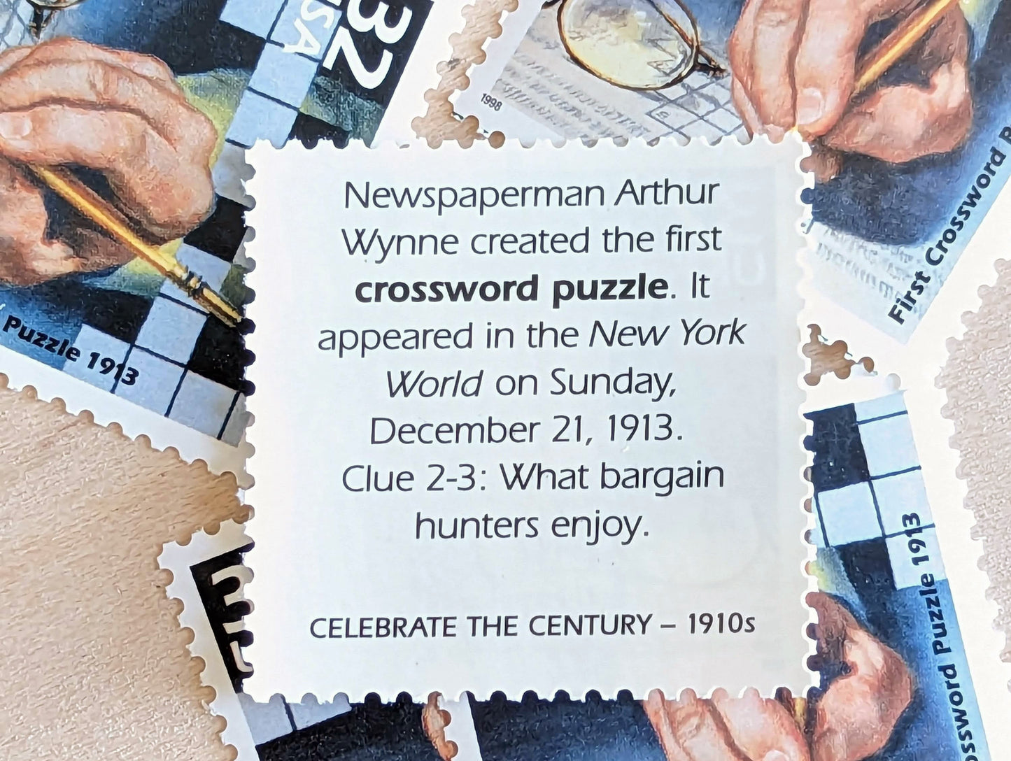 5 Crossword Puzzle Stamps, 32 Cent, 1998, 1910s Celebrate The Century, Unused Postage Stamps