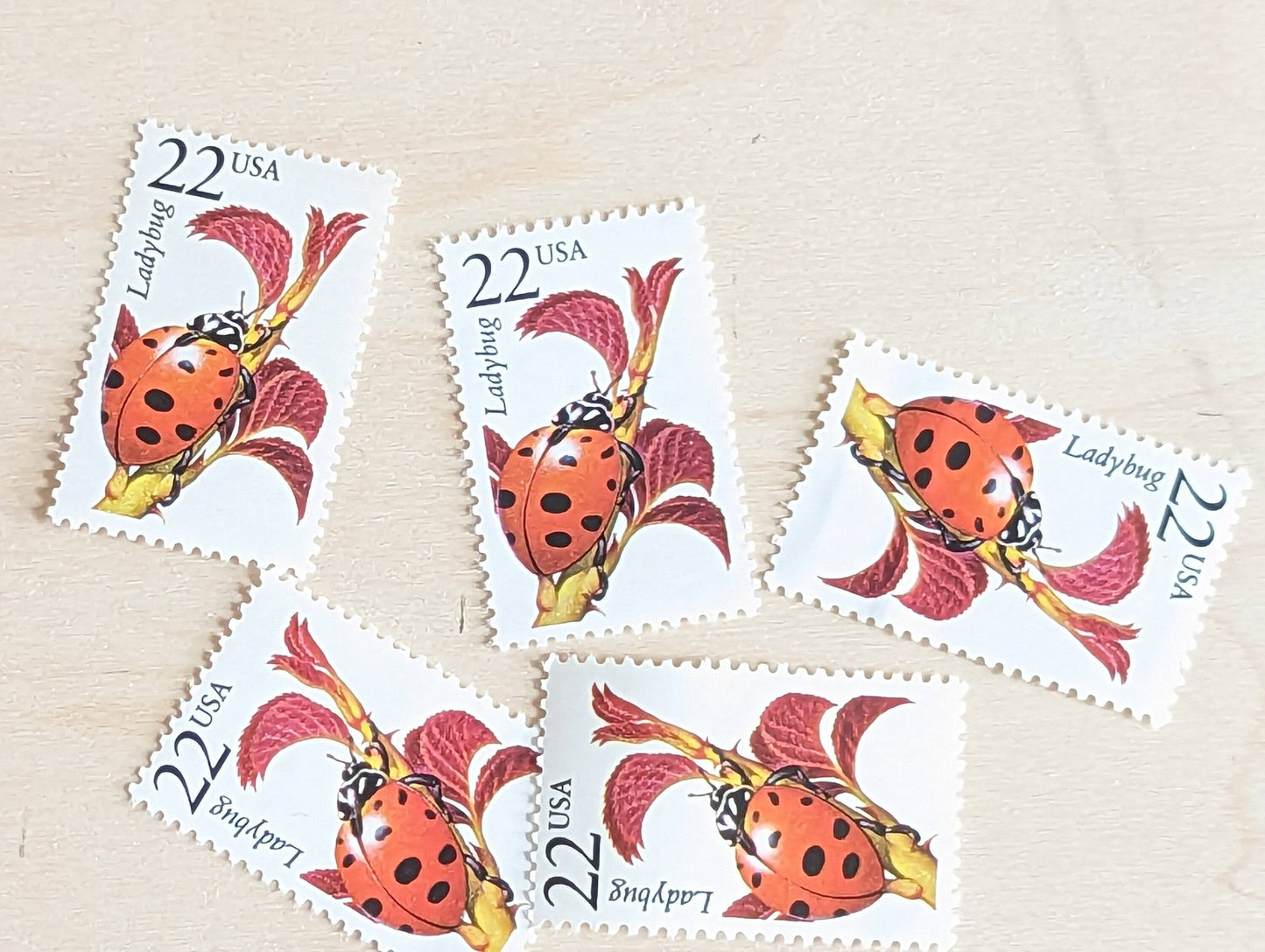 5 Lady Bug Stamps, 22 Cent, 1987, Unused Postage Stamps