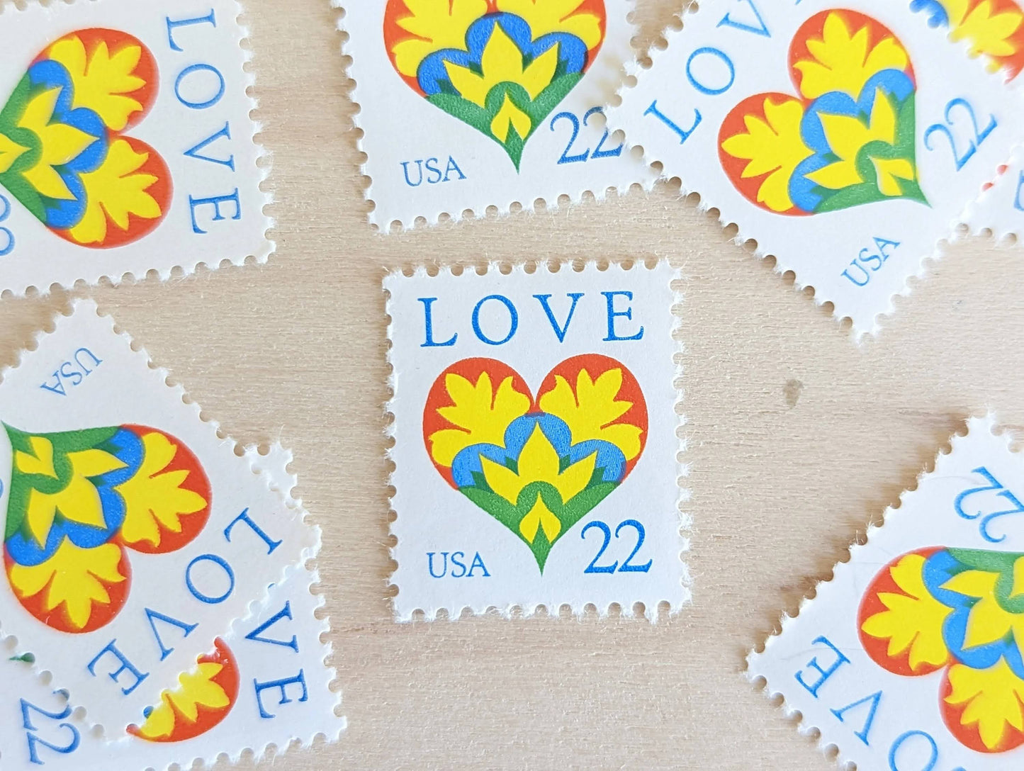 Set of 10 Love Heart Stamps, 22 cent stamps, 1987 Unused USPS Postage Stamps