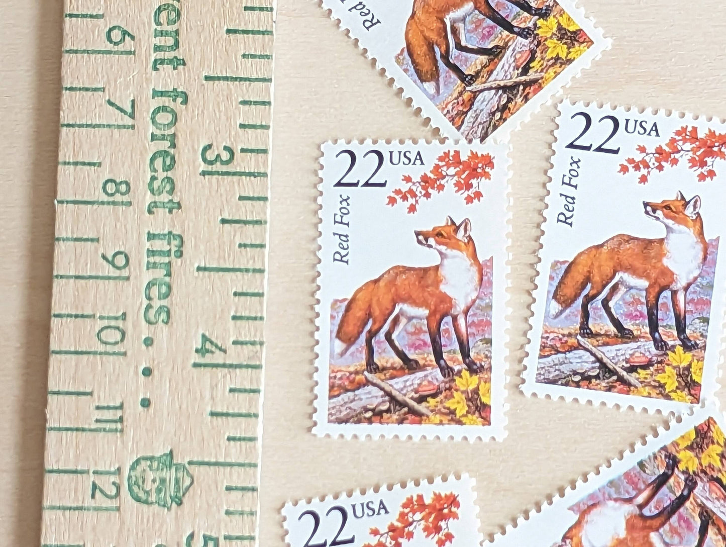 5 Red Fox, 22 Cent, 1987, Unused Postage Stamps