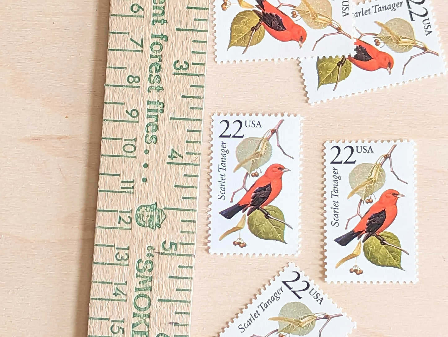 5 Scarlet Tanager, 22 Cent, 1987, Unused Postage Stamps