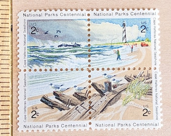 Sheet of 100 National Parks Centennial Cape Hatteras Stamps, Vintage Unused USPS 2 Cent Postage Stamps, 1972, Gummed