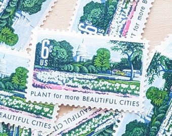 Plant For More Beautiful Cities, Streets, Parks and Highways Stamps, Vintage Unused USPS 6 Cent Postage Stamps, Beautification of America, 1969 Gummed Stamps