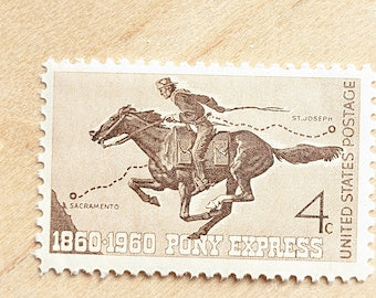 Sheet of 50 Pony Express Stamps, 1860-1960 4 Cent, 50 Unused Stamps, 1960