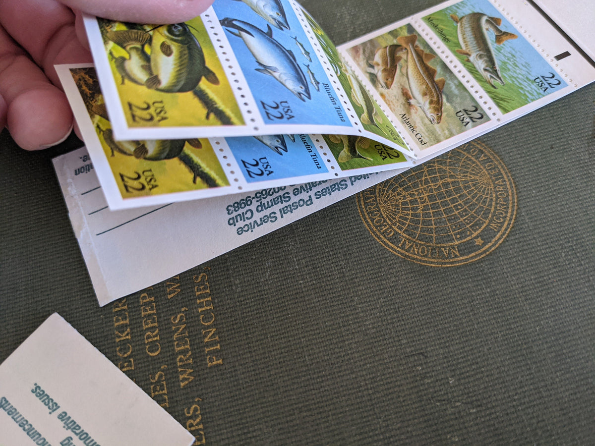 Booklet of 10 Fish Stamps, Vintage Unused USPS 22 Cent Postage Stamps, 1986 Gummed