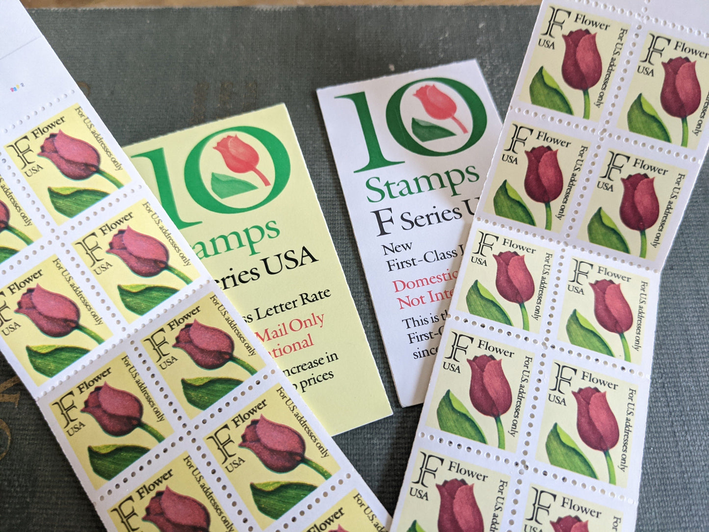 Booklet of 10 Tulip F Rate Stamps, 29 Cent Stamps, Unused Postage Stamps, F is for Flower, Red Tulip