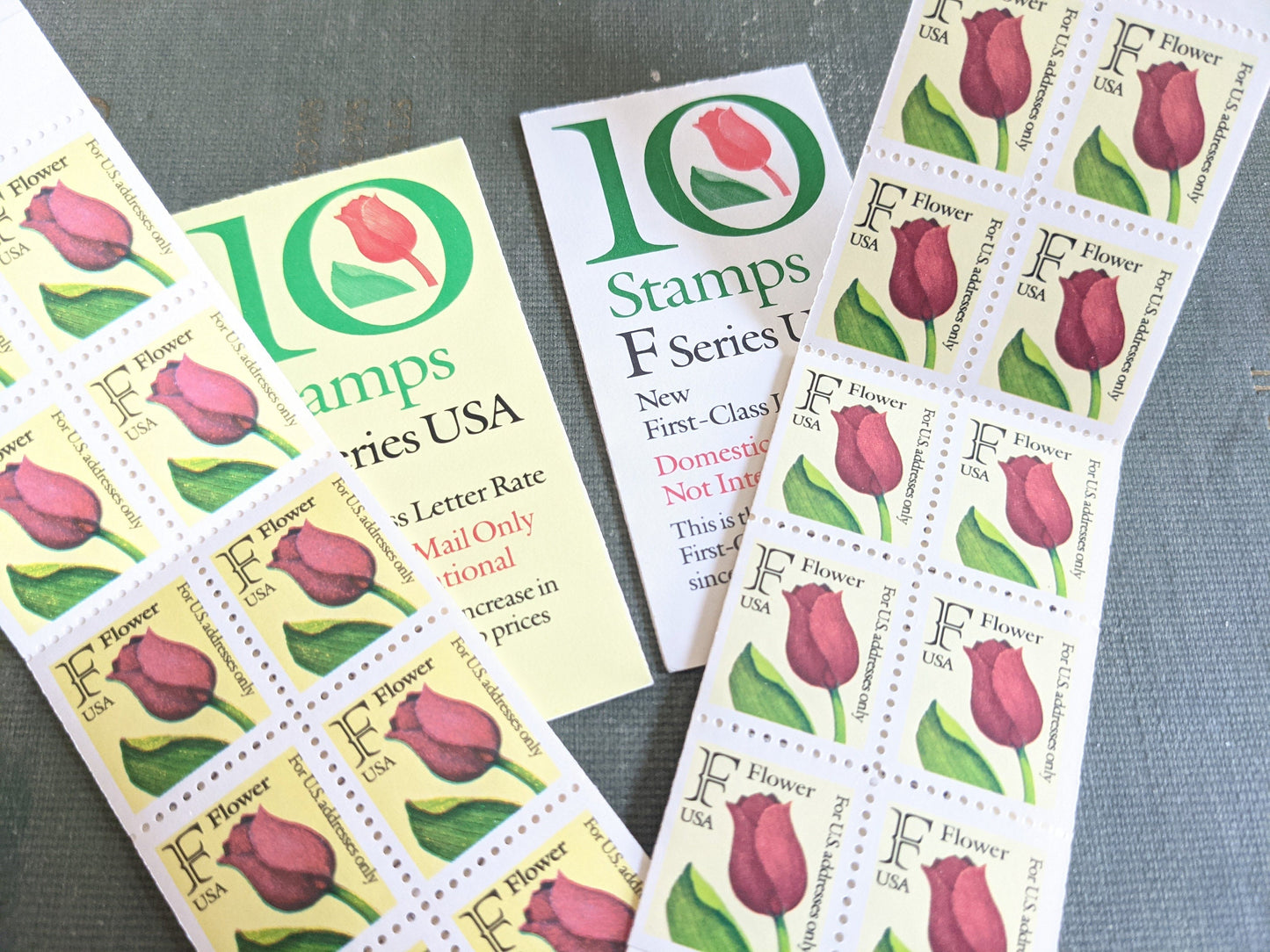 Booklet of 10 Tulip F Rate Stamps, 29 Cent Stamps, Unused Postage Stamps, F is for Flower, Red Tulip