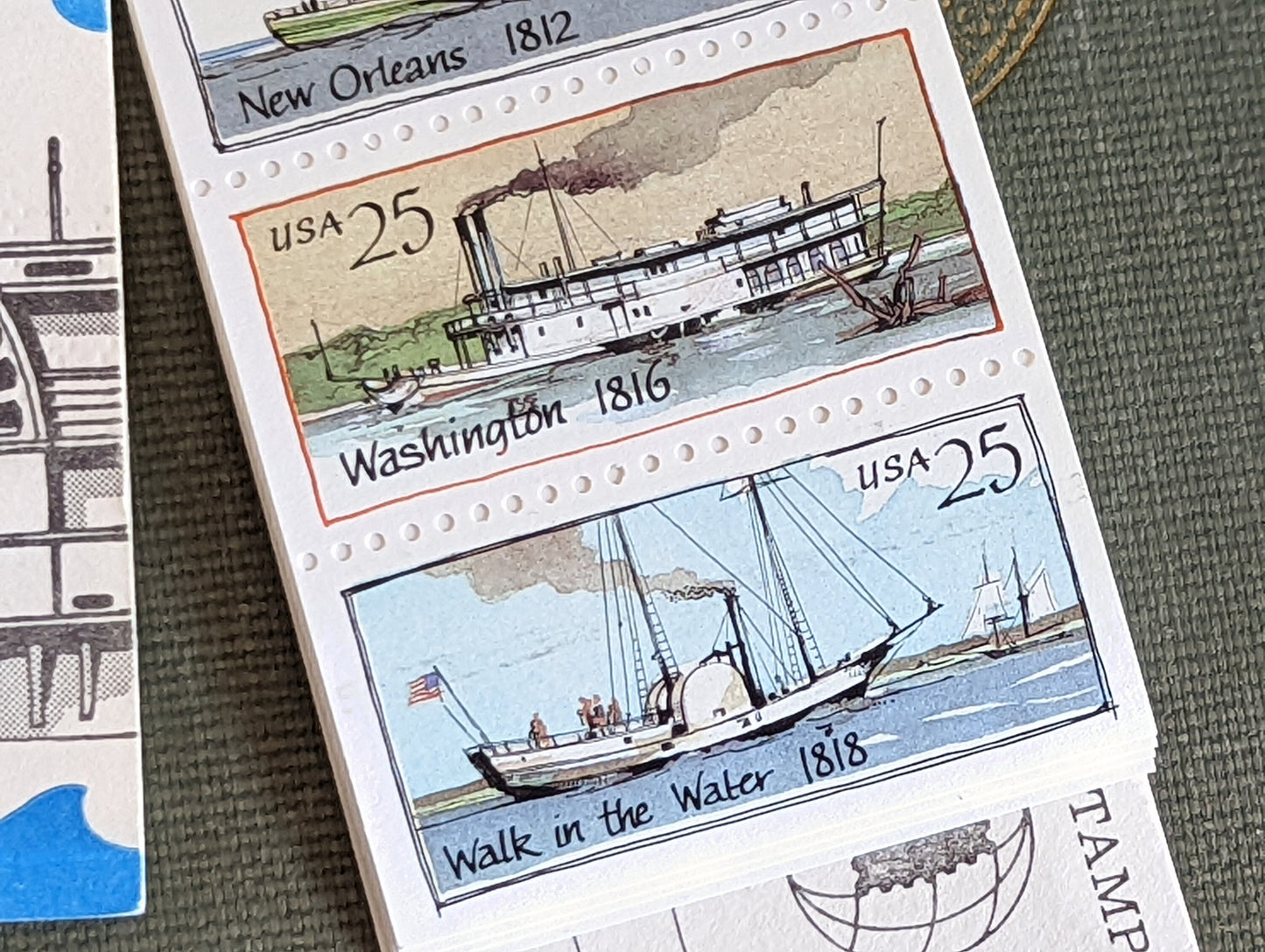 1989 Booklet of Twenty 25 Cent Stamps, Inland Waterway Steamboats, Boat Stamps, New Orleans, Phoenix, Washington, Vintage Collectible Stamps
