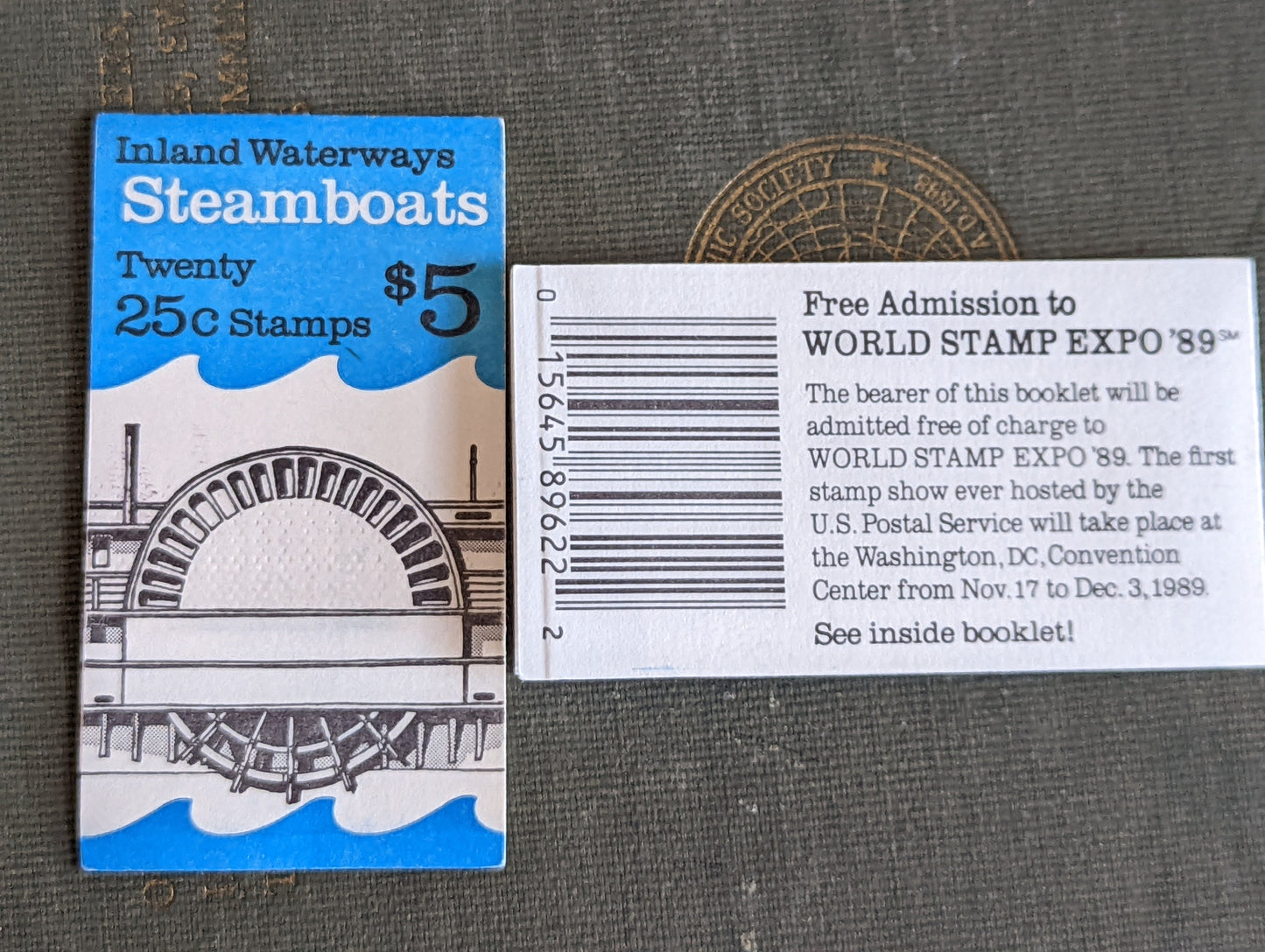 1989 Booklet of Twenty 25 Cent Stamps, Inland Waterway Steamboats, Boat Stamps, New Orleans, Phoenix, Washington, Vintage Collectible Stamps