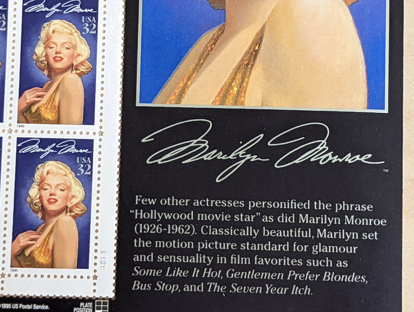 Marilyn Monroe Unused US Stamp Sheet, 1995, Sheet of 20, 32 Cent Stamps, Legends of Hollywood