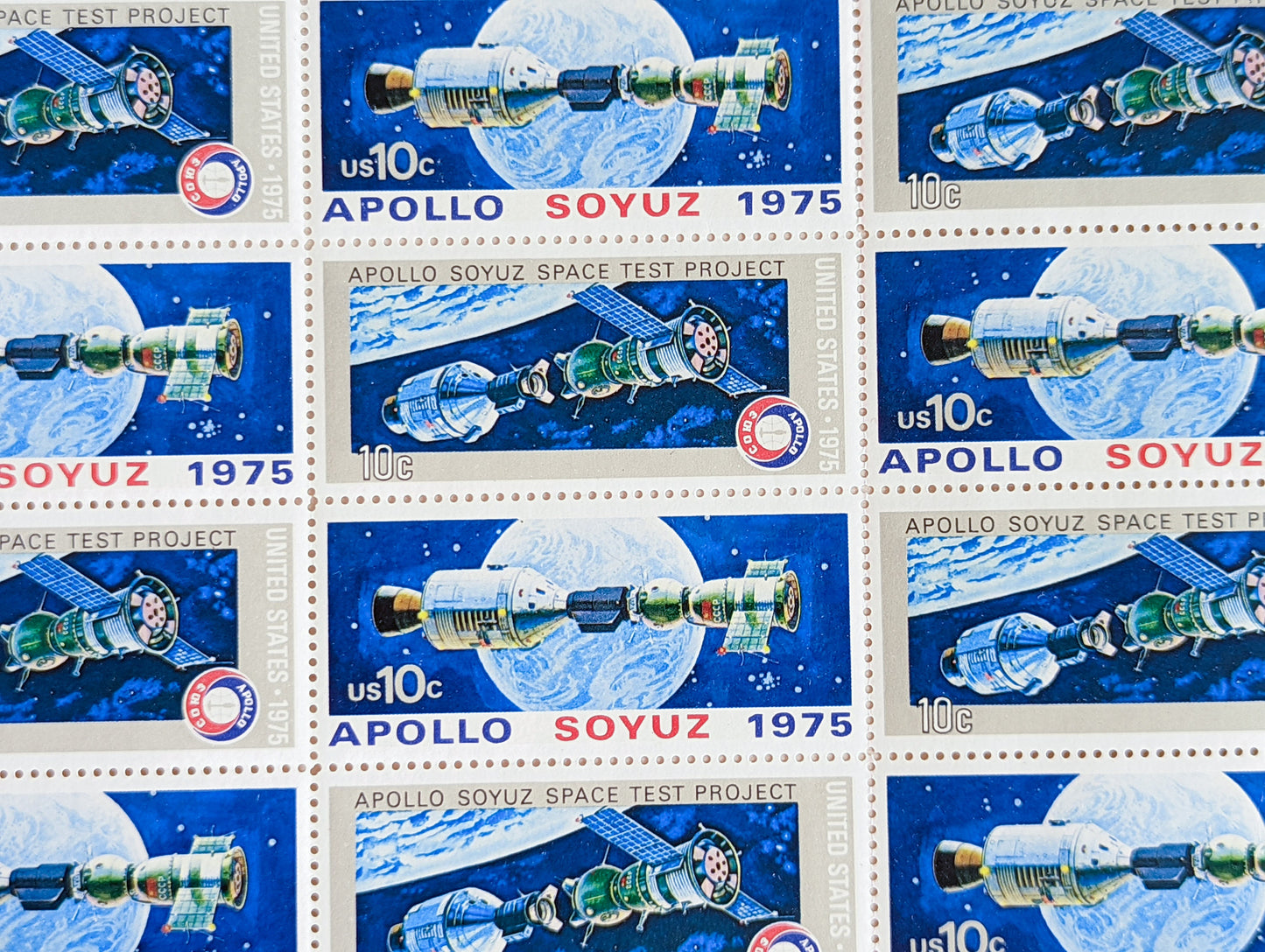 Sheet of 24 Apollo Soyuz Space Test Project Stamps, 10 Cent, 24 Unused Stamps, 1975
